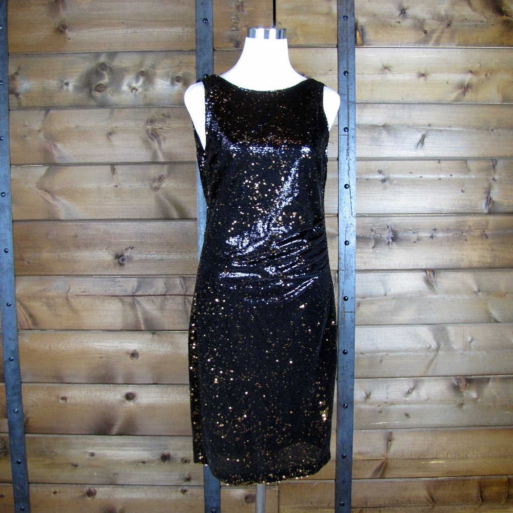 Zara Black/Gold Open Back Sequin Dress - Small